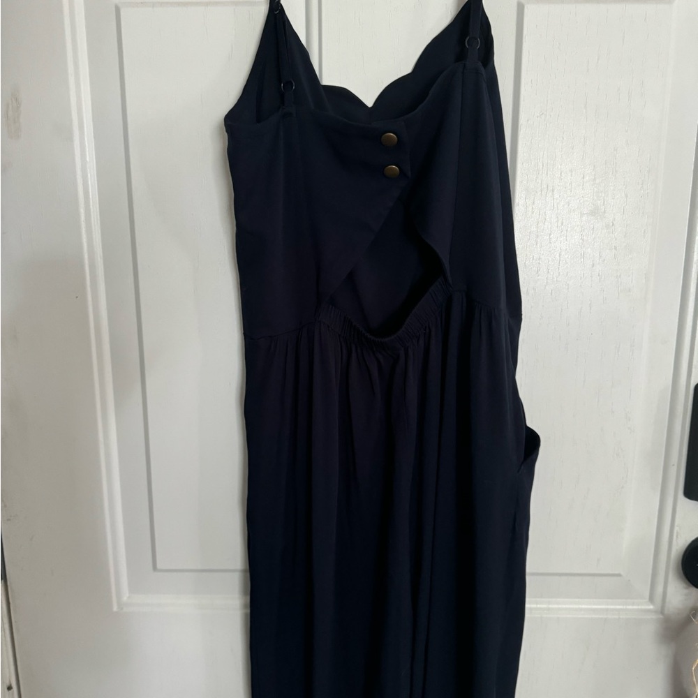 Blue Sleeveless Wrap Pantsuit for Night Outfit